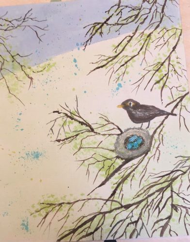 Jan. New Life, brusho and gel pens.
